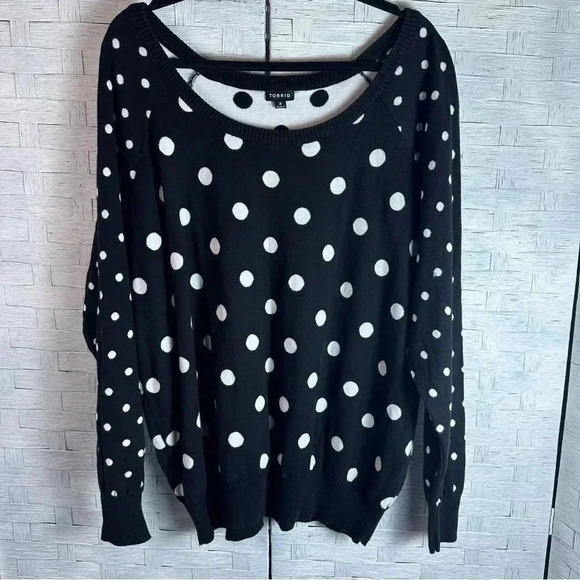 Torrid Polka Dot black-&-white boat neck Sweater quirky preppy, plus size - Picture 4 of 12
